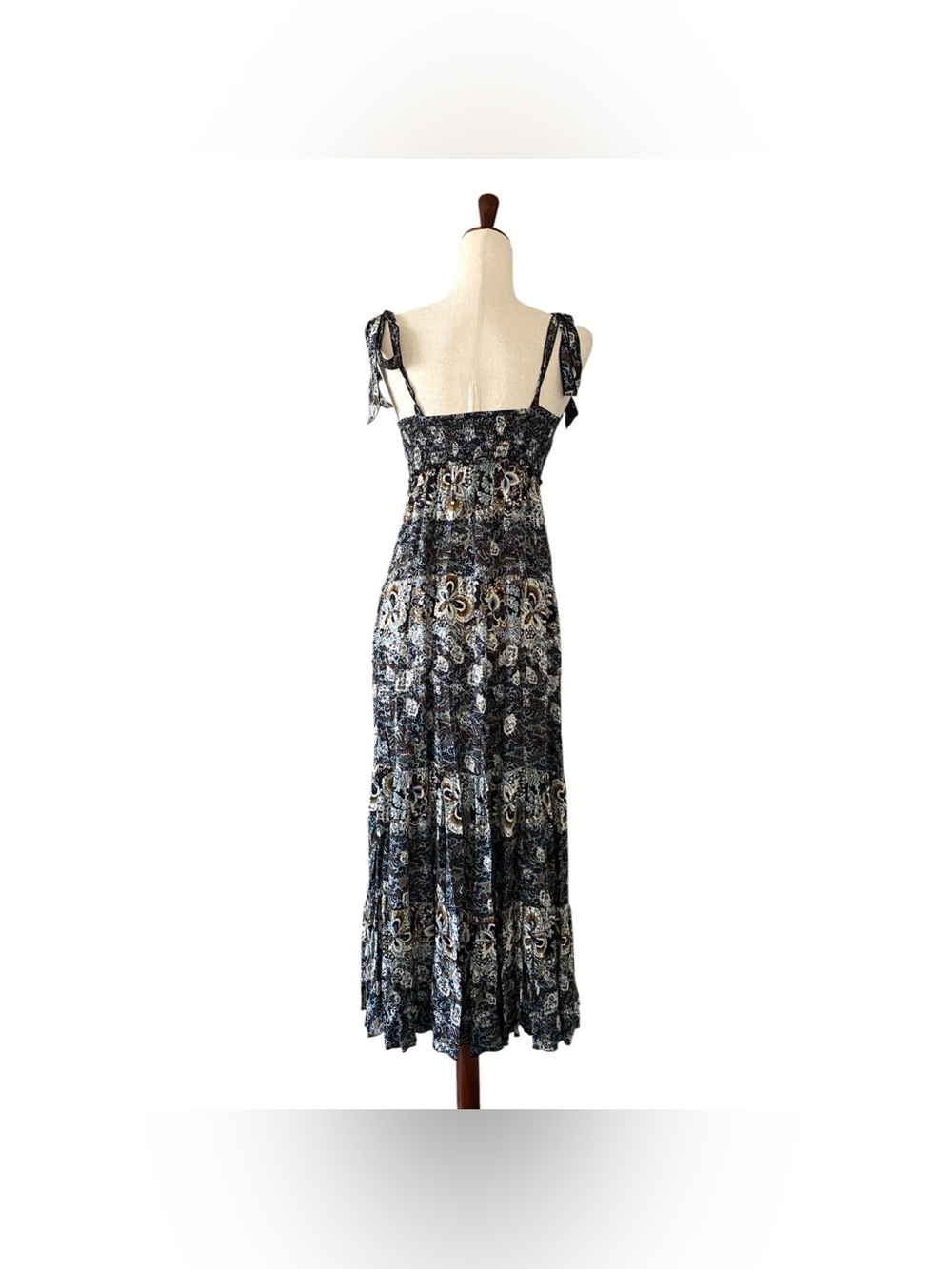 Free People Let’s Smock About It Maxi Dress XS Boho Empire Waist Smocked Tiered - Picture 6 of 11